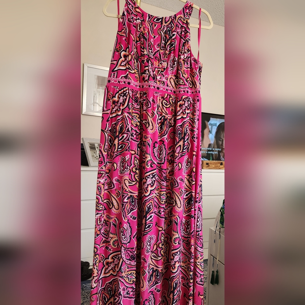 INC Maxi Fushia Paisley Dress